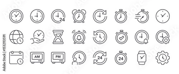 Fototapeta Time and clock line icons set. Outline web icons. Editable stroke