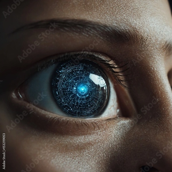 Obraz Close up of a person's face with advanced technology inside of the eye