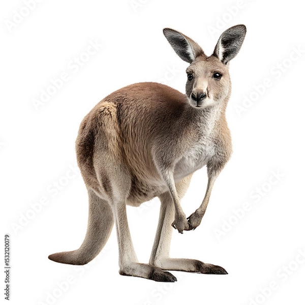 Fototapeta Kangaroo in the Spotlight: A majestic kangaroo stands in a moment of stillness, captured in lifelike detail with subtle hues and textures that highlight the animal's unique physique.