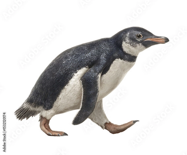 Fototapeta Gentoo Penguin Strut: A photorealistic close-up of a gentoo penguin takes a confident stride, showcasing its distinct features and capturing the spirit of determination.