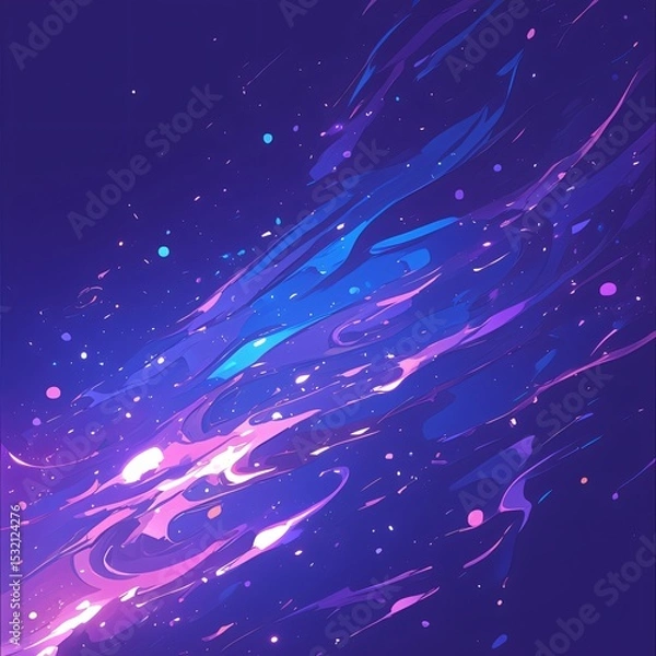 Obraz Abstract neon wave with glowing particles on dark purple background


