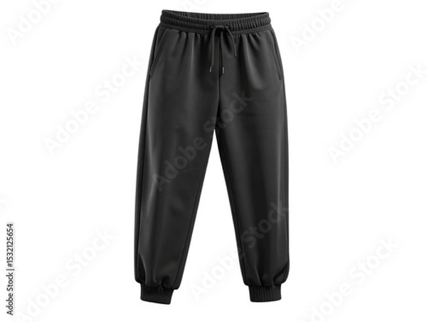 Fototapeta  3D Render of Black Jogger Sweatpants Floating with Shadow, Transparent PNG