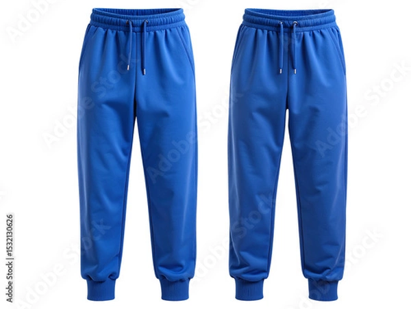 Fototapeta Floating Blue Joggers with Soft Shadows, Athletic Wear Mockup, Transparent Background. 