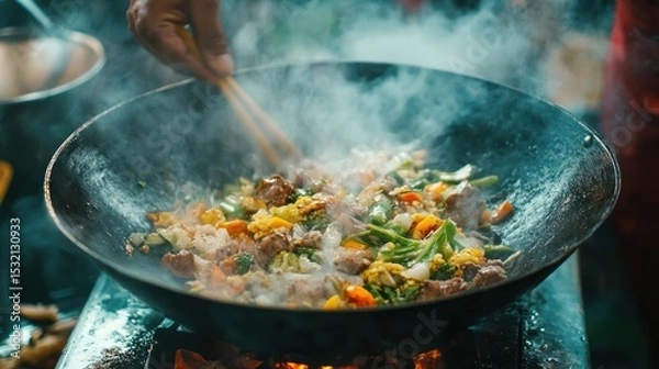 Fototapeta Delicious Wok-Fried Asian Cuisine