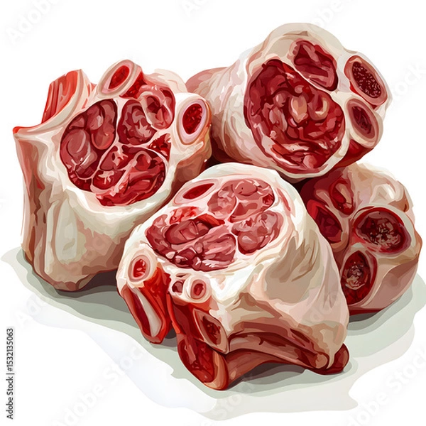 Fototapeta Fresh raw pomegranate bulbs with vibrant red seeds and white pith displayed on a plain surface, showcasing nature's healthy and nutritious fruit
