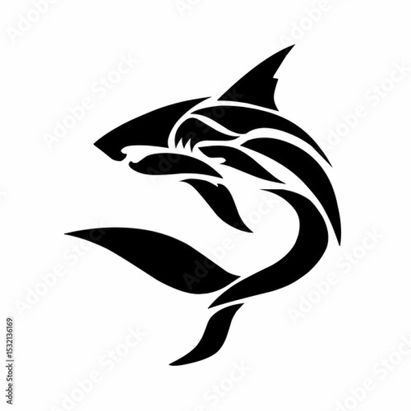 Obraz illustration design abstract tribal art tattoo shark, suitable for logo design and ornaments, elements