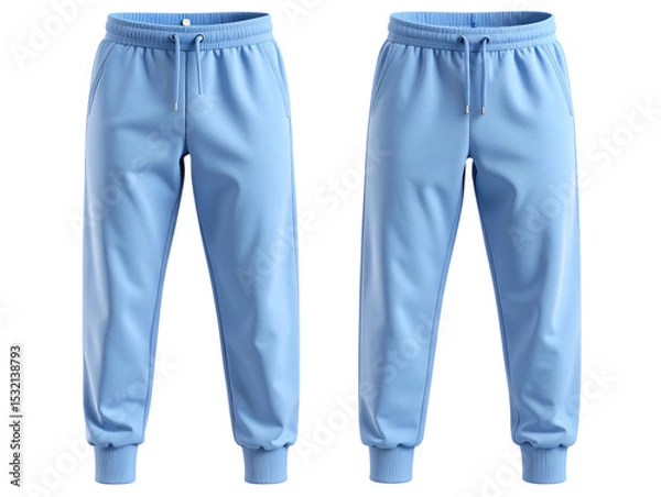 Fototapeta 3D Floating Powder Blue Joggers with Dual View, Activewear Mockup, Transparent Background.