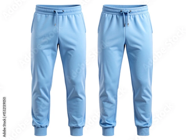 Fototapeta Powder Blue Track Pants Displayed on Ghost Mannequin, Front and Rear View, Transparent PNG.