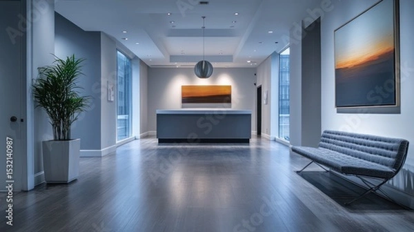 Fototapeta Serene Office Lobby with Modern Artwork and Sleek Design