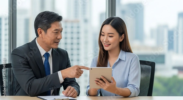 Obraz Asian Business Review: Modern Office Collaboration