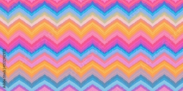 Fototapeta Colorful chevron zigzag pattern illustration for retro geometric textile design.