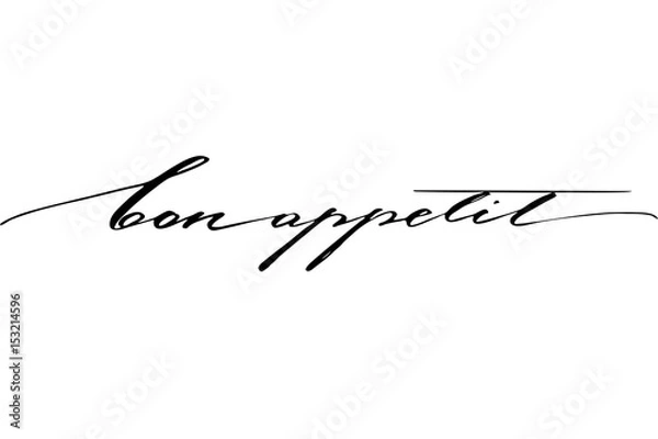 Fototapeta Enjoy your meal in French. Handwritten black text isolated on white background, vector. Each word is on the different layers