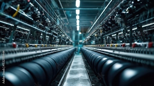 Fototapeta A view down an aisle of a textile mill with a shallow depth of field.