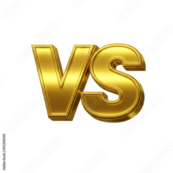Fototapeta Bold 3D golden VS letters symbolizing versus, competition, or comparison, great for sports graphics, battles, or game content, isolated on a transparent background, png, cutout.