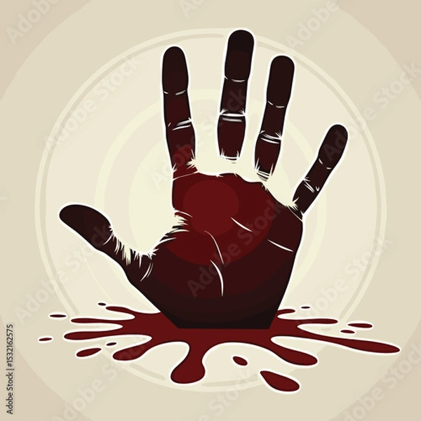 Fototapeta Handprint with red blood splatter on a beige background  