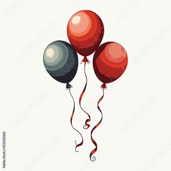 Fototapeta Three colorful balloons floating with ribbons in a festive style  