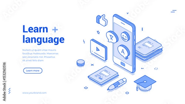 Fototapeta Engaging in language learning through a variety of digital tools. This includes interactive apps, educational materials, and visual aids designed to enhance language acquisition skills.