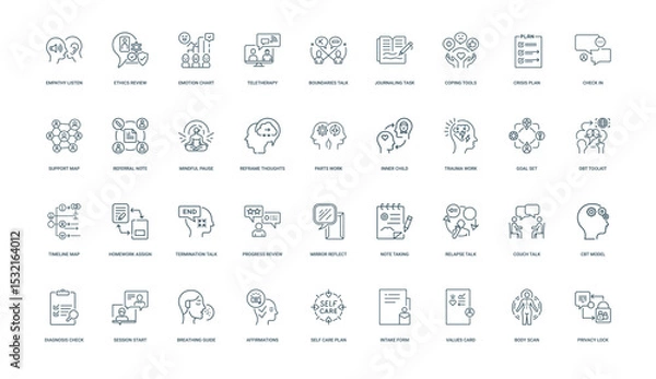 Obraz therapy mental health self-care therapist activity collection linear icons concepts