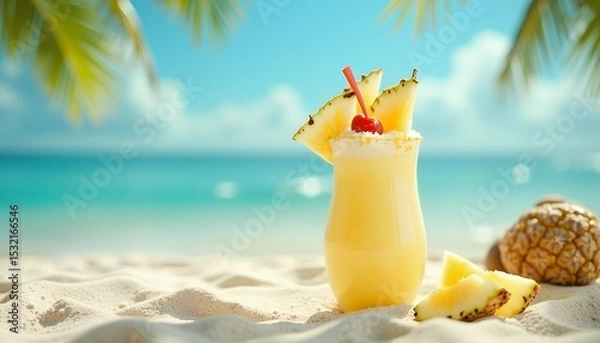 Obraz Pineapple drink on beach