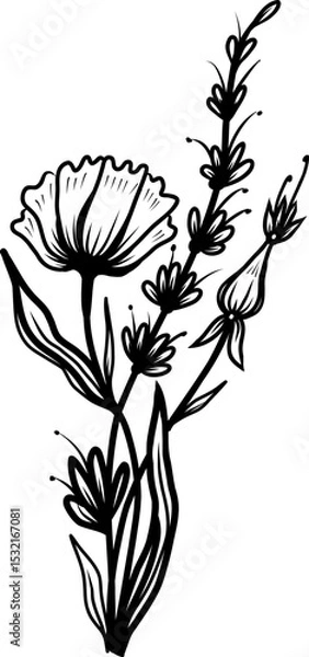 Obraz AdHand Drawn Minimal Linear Vector Floral Pattern obe Illustrator Artwork