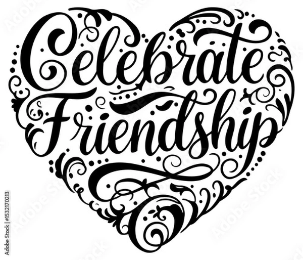 Obraz Celebrate Friendship heart design with decorative swirls and flourishes. Stylish graphic design with no people or objects in a simple. elegant heart shape on a white background.