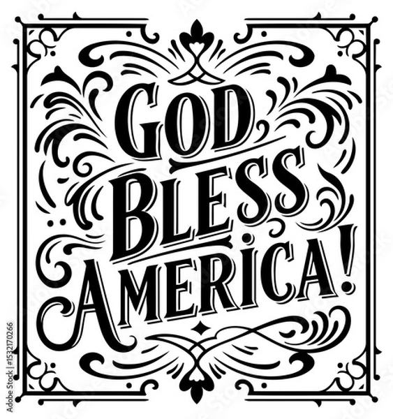 Obraz God Bless America vintage graphic design. Ornate typography design with decorative flourishes in a timeless. patriotic style.