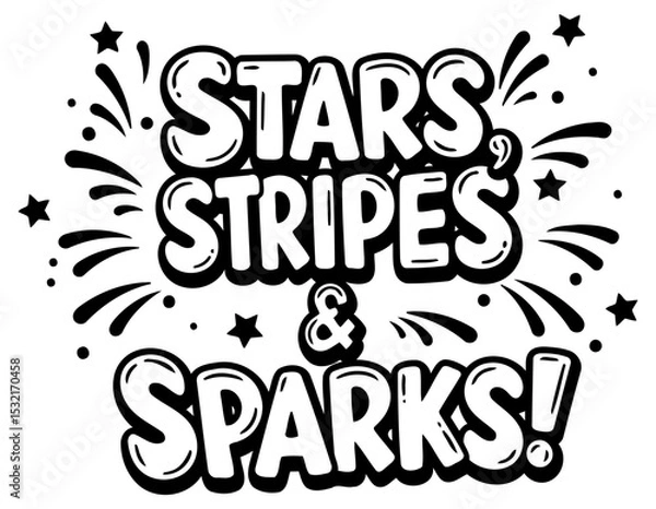 Obraz Stars and Stripes & Sparks graphic design for apparel or print. Engaging. fun. and colorful text design with firework graphics. suitable for kids' apparel or party decor.