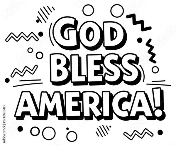 Obraz God Bless America graphic design with no demographic details in a modern. bold. graphic design style. The words are displayed prominently with abstract. geometric shapes.