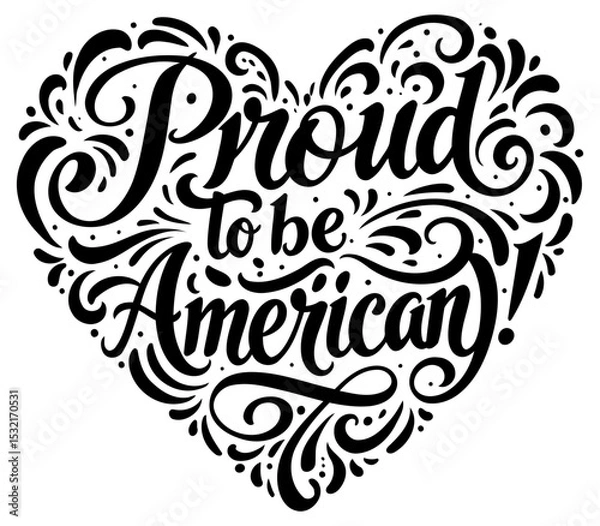 Obraz Proudly displayed heart-shaped lettering celebrating American pride. Calligraphic style words forming a heart shape on a plain white background.