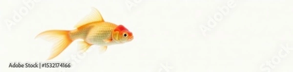 Obraz Orange goldfish swims against pure white backdrop, stock photo, illustration