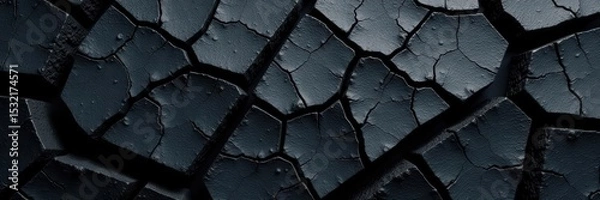 Obraz Rough, cracked black surface with deep crevices, design, uneven