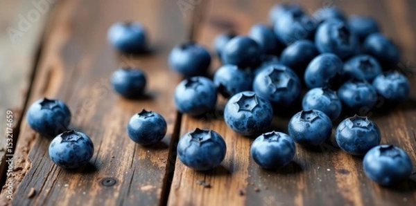 Obraz Scattered blueberries on rustic wood, natural light, surface, delicious