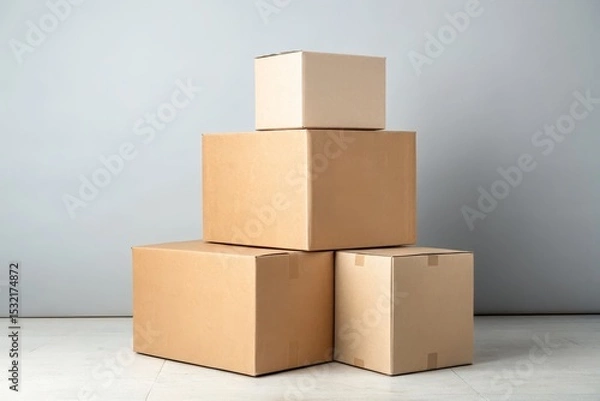 Fototapeta Stacked Cardboard Boxes Ready for Moving or Shipping Supplies