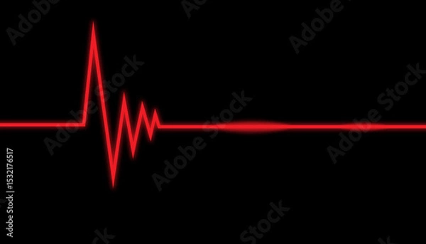 Fototapeta Red and glowing heartbeat symbol on black background. Medical concept on display screen of heartbeat.