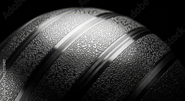 Fototapeta Abstract metal sphere with textured surface and diagonal stripes.
