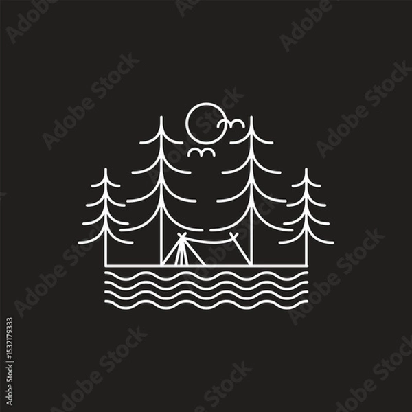 Fototapeta camping logo design vector outline