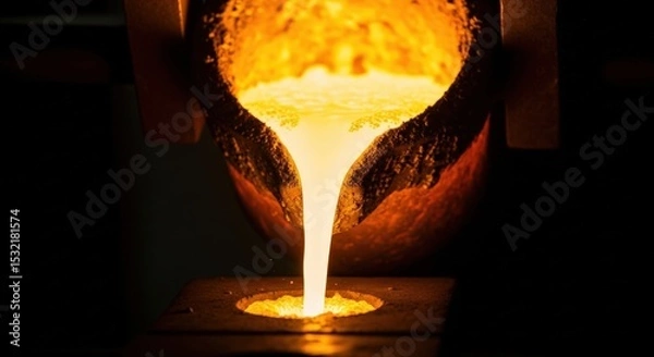 Fototapeta Molten metal pouring from a crucible in a foundry.