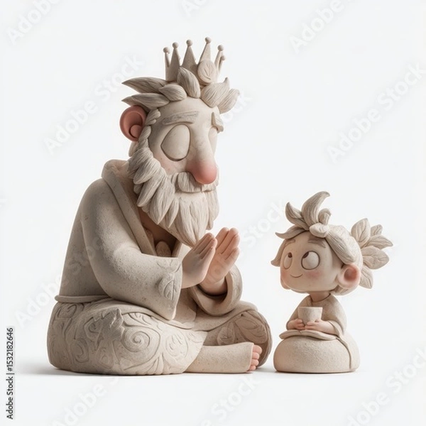 Fototapeta Playful Interaction Between King Figure and Child in Delightful Clay Art Creation