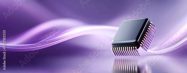 Obraz Microchip on Purple Abstract Background with Light Streaks   of a single microchip