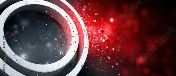 Obraz Abstract concentric circles textured white rings against a dark gray background red bokeh and particles