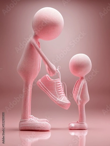 Fototapeta 3D Clay Father and Child Tying Shoes in a Playful, Artistic Representation