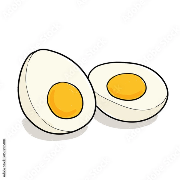 Fototapeta Two halves of boiled eggs with yellow yolk on white background  