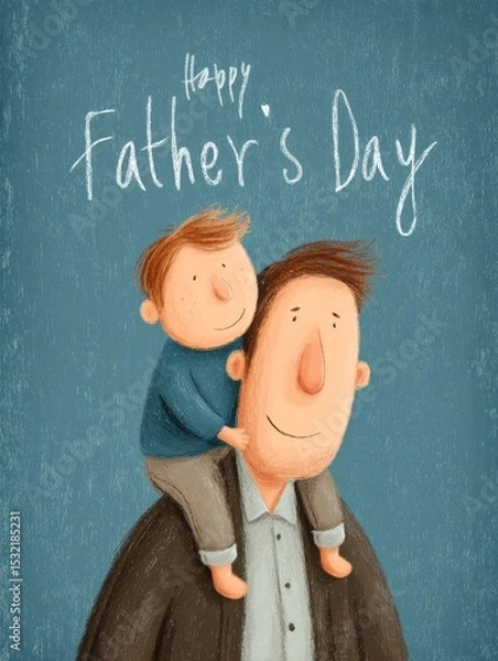 Fototapeta Charming Father's Day Card Design Featuring a Father and Son with Whimsical Style
