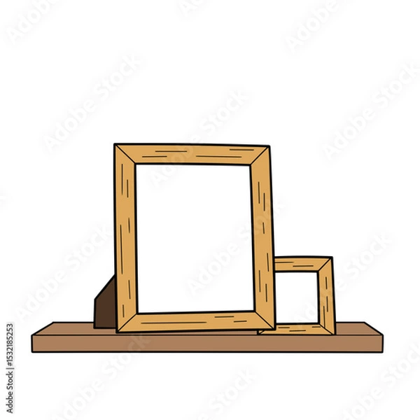 Fototapeta Wooden picture frames displayed on a shelf in a simple style  