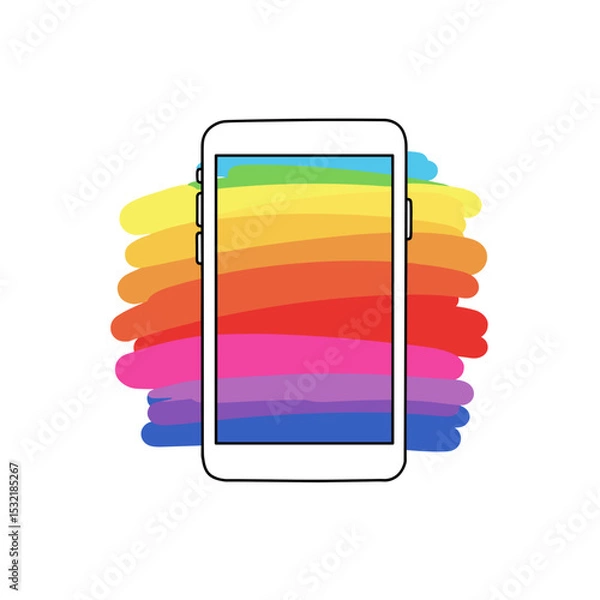 Fototapeta Smartphone with colorful paint strokes in vibrant rainbow design  