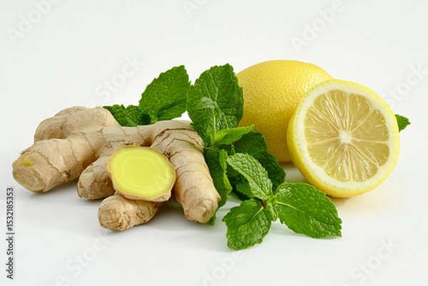 Obraz mint leaf with ginger and lemon	
