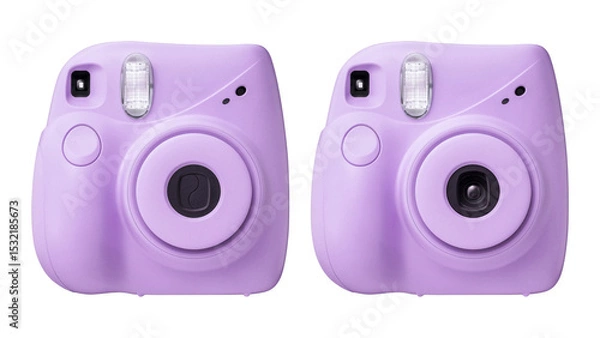 Obraz Closeup of purple instant photographic camera, isolated on white copy-space background.