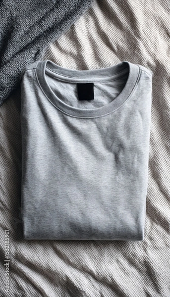 Fototapeta Flat Lay of Folded Workout T-Shirt on Textured Fabric Surface