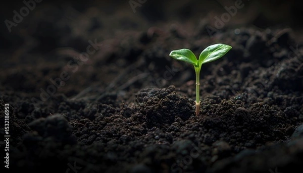 Obraz A close-up of a sapling growing in rich, dark soil, representing the growth of new life and the importance of reforestation efforts. 40k, full ultra hd, high resolution