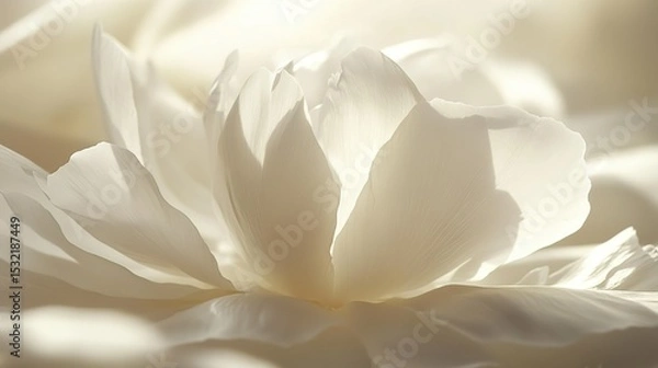 Fototapeta Close-up of ivory camellia highlighting delicate petals and soft texture on pure white background, serene floral beauty with natural lighting for luxury packaging, wedding invitations, skincare ads or